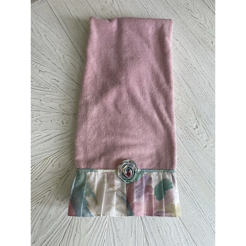 Vtg 4 pc Pink Southwest Pastels AVANTI Bath Towel Set 100% Cotton Flower Button